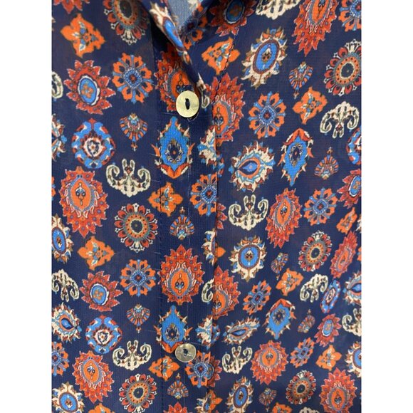 Gretchen Scott Shirt Womens Large Blue Paisley 3/4 Bell Sleeve Sheer Boho Top - Picture 3 of 4